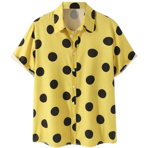 Lars Amadeus Men's Beach Polka Dots Printed Button Down Short Sleeves Casual Shirts - 1 of 4