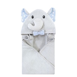 Hudson Baby Infant Boy Cotton Rich Animal Hooded Towel, White Dots Gray Elephant, One Size - 1 of 2