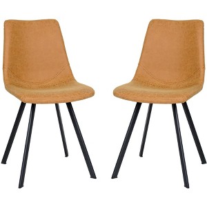 LeisureMod Markley Modern Leather Dining Chair Upholstered Seat Metal Legs Sleek Design for Kitchen, Dining Room, Office, Lounge, or Cafe- Set of 2 - 1 of 4