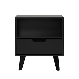 Gulches Black Nightstand - Modern 1-Drawer Design with Open Cubby - 1 of 4