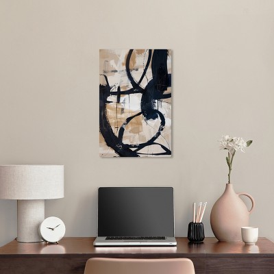Flowing Abstract Shapes Canvas Wall Art in Beige and Black, 16" x 24"