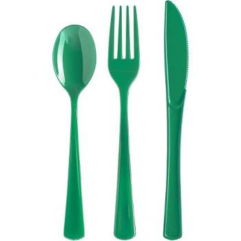 Exquisite Emerald Green Plastic Utensil Cutlery Set Forks Spoons Knives- 150 Pack