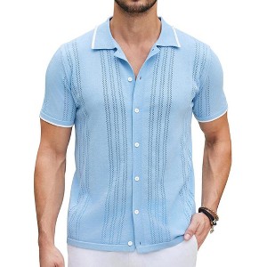 COOFANDY Men's Knit Button Down Shirt Vintage Short Sleeve Polo Shirts Casual Beach Tops - 1 of 4
