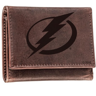 Evergreen NHL Tampa Bay Lightning Brown Leather Trifold Wallet Officially Licensed with Gift Box
