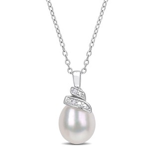 EVERLY JEWELRY | Sterling Silver 6.5-7mm Cultured Freshwater Pearl and Diamond Accent Swril Pendant with Chain - 18 in - 1 of 4
