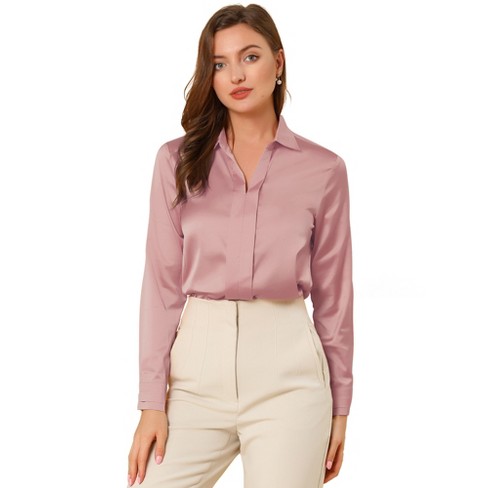 Allegra K Women's Elegant V Neck Long Sleeve Office Work Satin