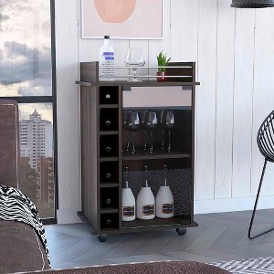 NicBex Mobile Kitchen Island Cart Morden Kitchen Carts on Wheels with Storage, 1 Glass Cabinet Door and 8 Bottle Rack for Kitchen, Black - 1 of 4