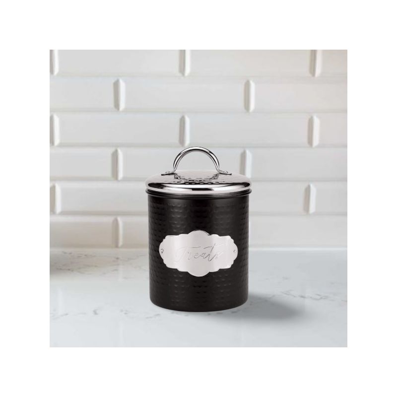 Amici Pet Cavalier Small Metal Canister Treats Jar, 40 oz. , Black w/ Silver Lid, 3 of 6