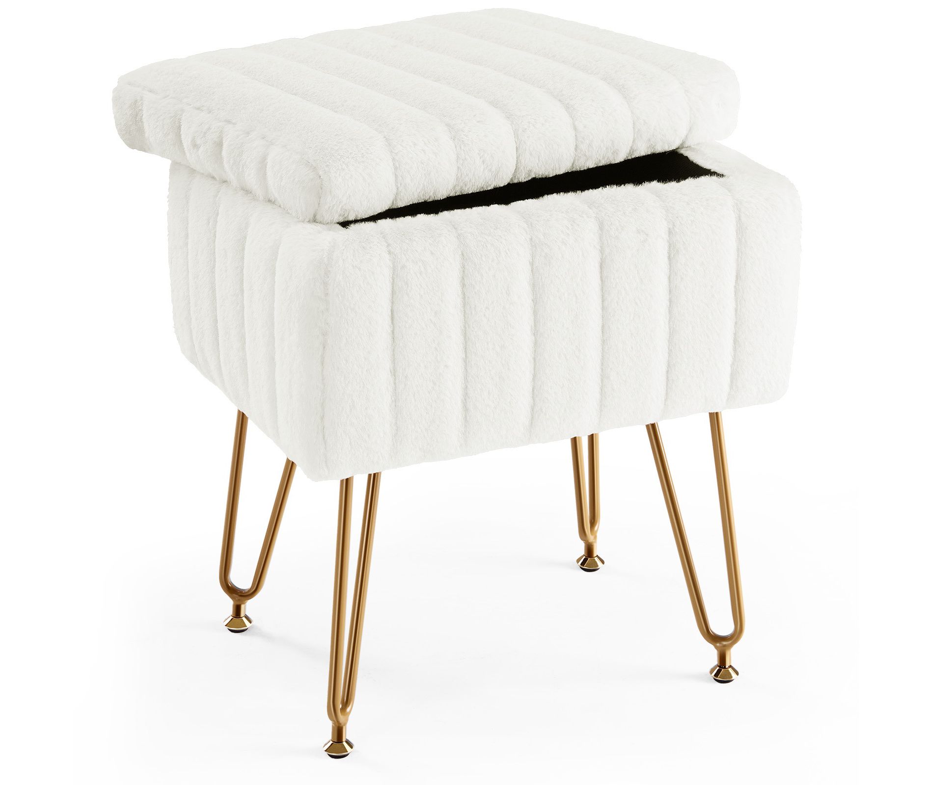 FONTOI Vanity Stool Chair with Storage, Ottoman Padded Makeup Footstools Seat with Anti-Slip Adjustable Feet for Bedroom, White, 12.2"*18.9"*16"