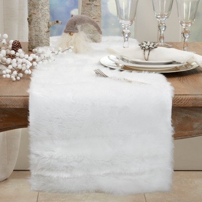 White Faux Fur Polyester Table Runner, 15" x 54"