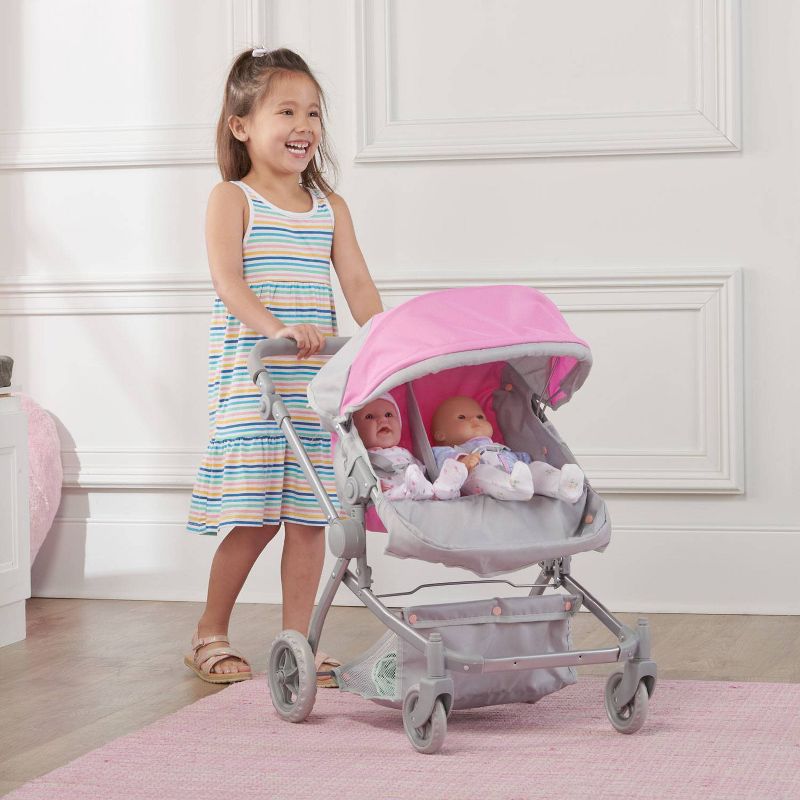Voyage Twin Carriage Doll Stroller - Gray/Pink, 3 of 9