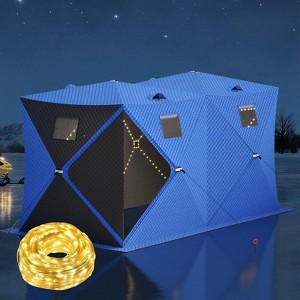 Portable Pop-Up Ice Fishing Tent, Fits 2-3 Person Ice Fishing Shelter, Insulated Hub Shelter with Anchors, Ropes, Light Strip & Carry Bag, Red+Black - 1 of 4