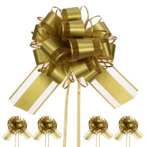 Unique Bargains Plastic Flower Ribbon Satin Gift Bow Pull Bows 12 Pcs - 1 of 4
