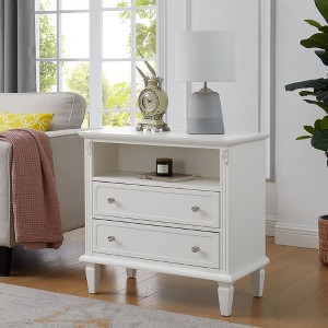NicBex 2 Drawers Nightstand with Charging Station Farmhouse End Table with USB Ports and Outlets Fluted Pilasters Design Side Table - 1 of 4