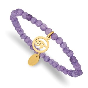 Chisel Stainless Steel Yellow IP-plated Eye of Horus 4mm Purple Jade Beaded Stretch Bracelet - 1 of 3
