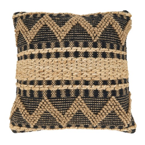 20x20 Oversize Textured Zig Zag Woven Down Filled Square Throw Pillow  Black - Saro Lifestyle