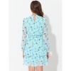 INSPIRE CHIC Women's Stand Collar Smocked Waist Sheer Sleeve Ruffle Layers Floral Chiffon Dress - 4 of 4