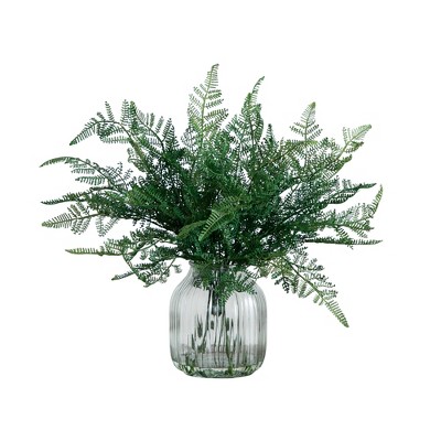Nearly Natural 17-in Artificial Forest Fern Arrangement in Glass Vase