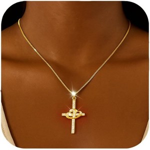 Gold Plated Cross Necklace for Women, Dainty Cubic Zirconia Faith Jewelry Gift - 1 of 4