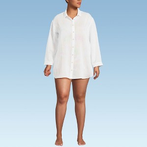 Lands' End Women's Cotton Gauze Button Down Swim Cover-up Shirt Dress - 1 of 4