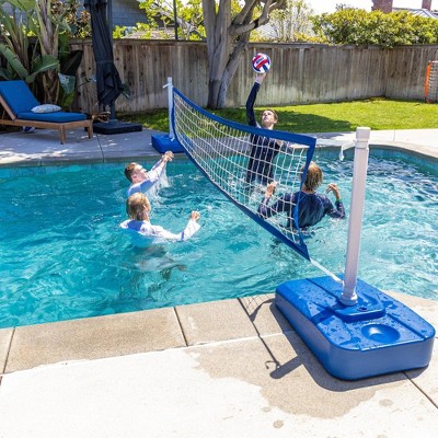 Elite Adjustable Blue and White Pool Volleyball Game Set