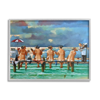 Stupell Industries Beach Dock Women Summer Fun Framed Giclee Art