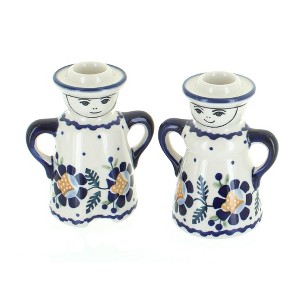 Blue Rose Polish Pottery S123 Manufaktura Man & Woman Candle Holders - 1 of 2