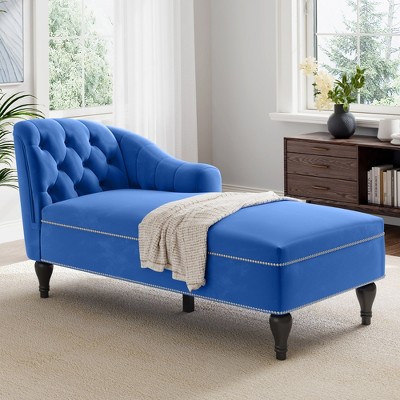 58-Inch Velvet Chaise Lounge, Button Tufted Single Sofa with Nailhead ...