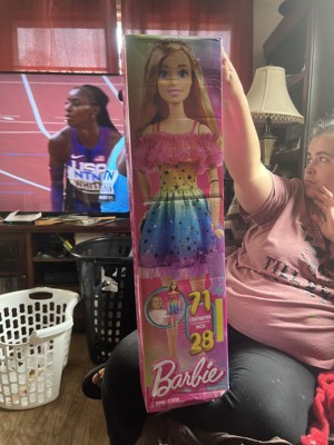 Barbie 28" Large Doll With Blond Hair And Rainbow Dress : Target