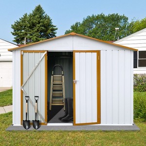 Janey Metal Outdoor Storage Box, Patio Storage Shed with 2 Lockable Doors and Foundation Base, Outdoor Furniture - Maison Boucle - 1 of 4