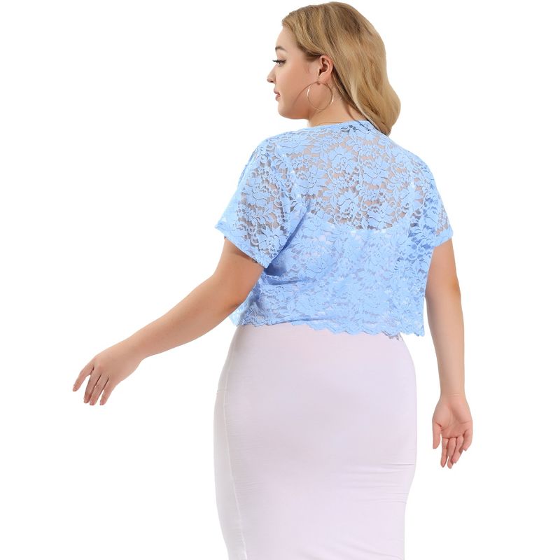 Agnes Orinda Women's Plus Size Lace Allover Spring Off Lightweight Short Sleeve Crop Shrugs, 5 of 7