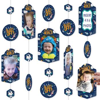 Big Dot of Happiness Blast Off to Outer Space - Rocket Ship Baby Shower or Birthday Party Vertical Photo Garland 35 Pieces