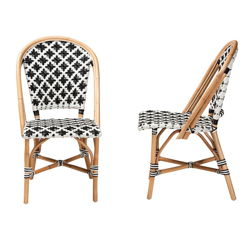 bali & pari Ambre Modern French Black and White Weaving Natural Rattan 2-Piece Bistro Chair Set, 4 of 9