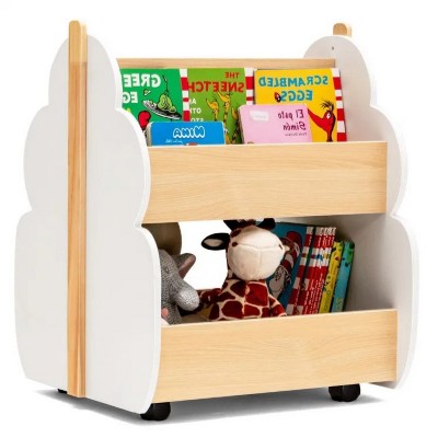 BRINJOY Kids Wooden Bookshelf with Universal Wheels