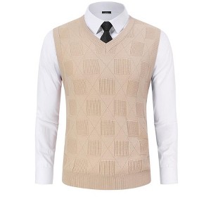 Men's V Neck Sweater Vest Checkered Sleeveless Pullover Knitwear Vest Business Casual Knitted Sweater - 1 of 4