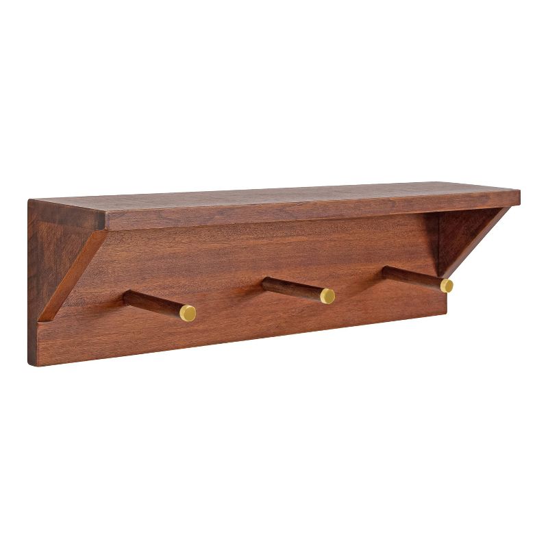 18&#34; x 5&#34; Hinter Wood Shelf with Pegs Walnut Brown - Kate &#38; Laurel All Things Decor, 1 of 9