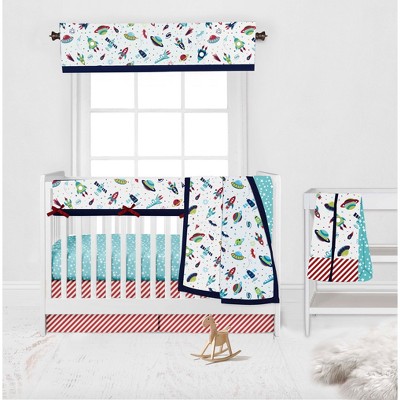 Bacati - Airspace Aqua Navy Green Red 6 pc Crib Bedding Set with Long Rail Guard Cover