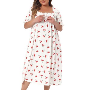 Women's Plus Size Family Cute Square Neck Midi Nightgown - Agnes Orinda - 1 of 4