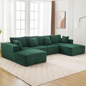137" Corduroy Modular Sectional Sofa with Chaise, Oversized U-Shaped Cloud Couch, No Assembly Required, Deep Seat, Compression Foam Sofa - 1 of 4