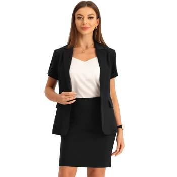 Allegra K Women's 2 Piece Business Casual Long Sleeve Blazer and Pencil  Skirt Suit Set Khaki X-Small