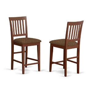 East West Furniture,Vernon Counter Stools with Cushion Seat - Mahogany Finish, Set of 2 - 1 of 2