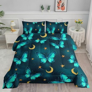 Acoinel 3 Pcs Butterfly and Water Splash Lightwight Ultra Soft Comforter Set with 2 Pillowcases, FULL, Green - 1 of 4