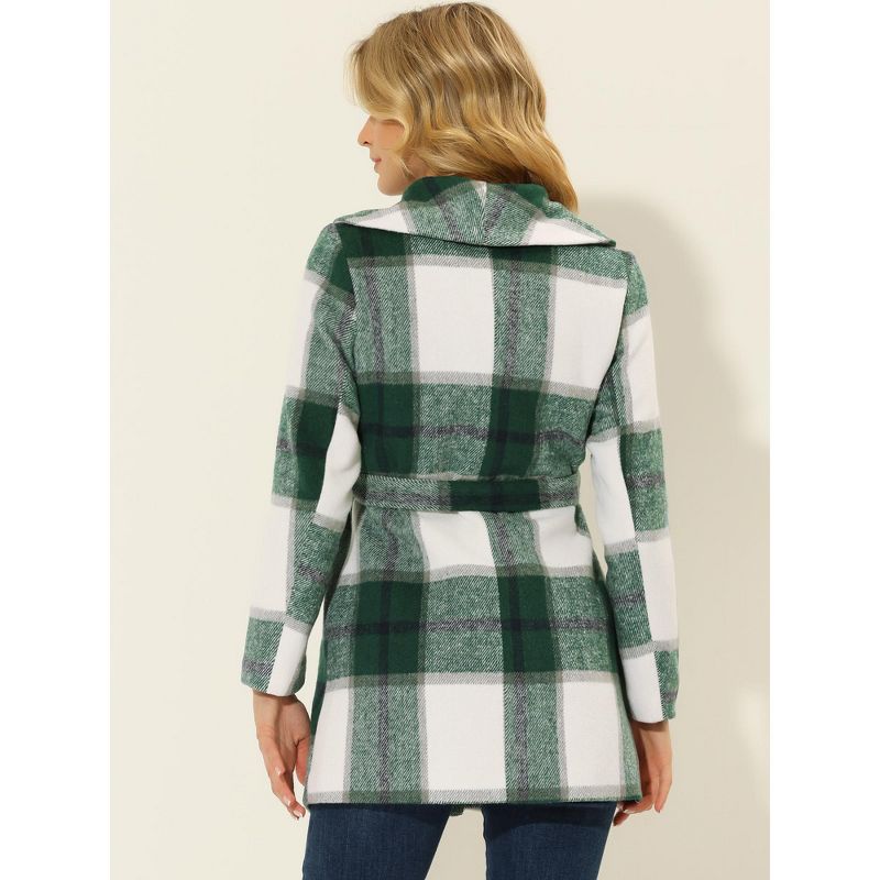 Allegra K Women's Shawl Collar Check Belted Wrap Plaid Coat with Pockets, 4 of 6