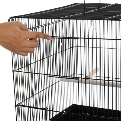 Black Metal Indoor Bird Cage with Rolling Stand and Storage Basket
