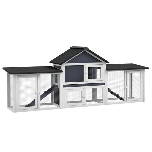 PawHut 83" Wooden Rabbit Hutch Large Bunny Hutch House with Double Run, Removable Tray and Waterproof Roof for Outdoor - 1 of 4