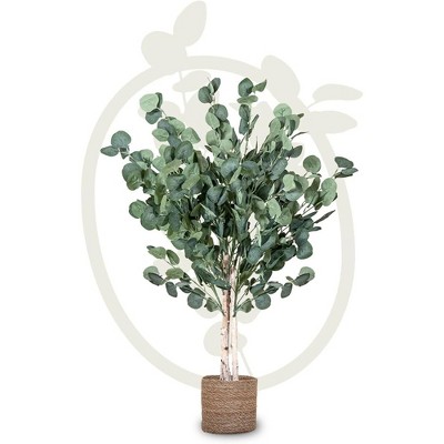 Image of Maia Shop Artificial Eucalyptus Tree 3.5 Foot Tall, Fake Tree with Natural Wood Trunk, Ideal for Home Decor Indoor, 41 inches, Green