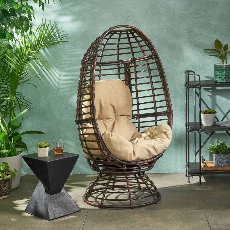 Pitner Wicker Swivel Egg Chair - Dark Brown/Beige - Christopher Knight Home, 3 of 11