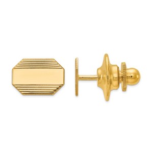 Black Bow Jewelry 14K Yellow Gold Rectangular Octagon Striped Lapel or Tie Pin, 13 x 9mm - 1 of 3