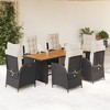vidaXL 7 Piece Patio Dining Set with Cushions - Black PE Rattan, Acacia Wood Table, Reclining Seats, Cream White Cushions for Garden/Backyard/Patio - 2 of 4