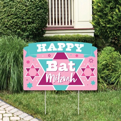 Big Dot of Happiness Pink Bat Mitzvah - Girl Party Yard Sign Lawn Decorations - Happy Bat Mitzvah Party Yardy Sign